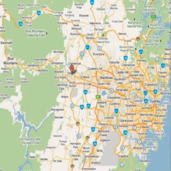 Map showing the service area: Sydney Metro including Northern Suburbs and Beaches, Hills and Hawkesbury Districts, Penrith Valley, Inner West, Liverpool, Campbelltown and the Lower Blue Mountains serviced by Terry.